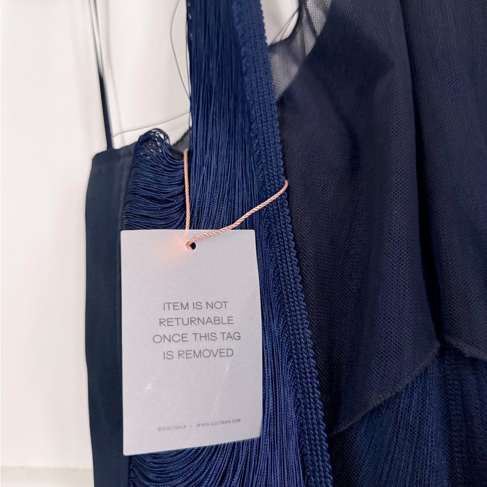 Cult Gaia Renata Fringe Gown Ink Navy Blue NEW with tags - Picture 8 of 13